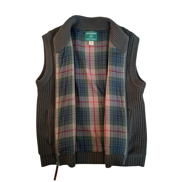 Men’s Large Woolrich Ducks Unlimited Olive Green Ribbed Full Zip Vest 100% Wool - Picture 6 of 14